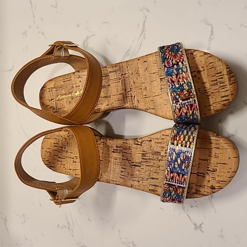 America Eagle Cork Wedge Sandals